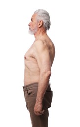 Photo of Senior man with good posture on white background