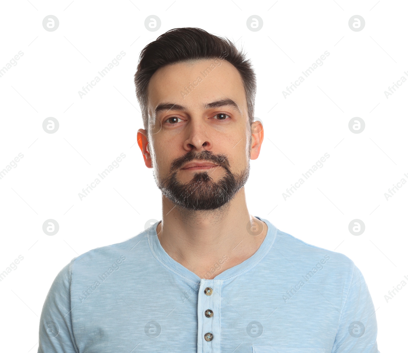 Handsome man before shaving on white background Photo of Handsome man before shaving on white background