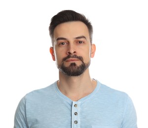 Photo of Handsome man before shaving on white background