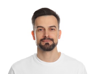 Photo of Handsome man before shaving on white background
