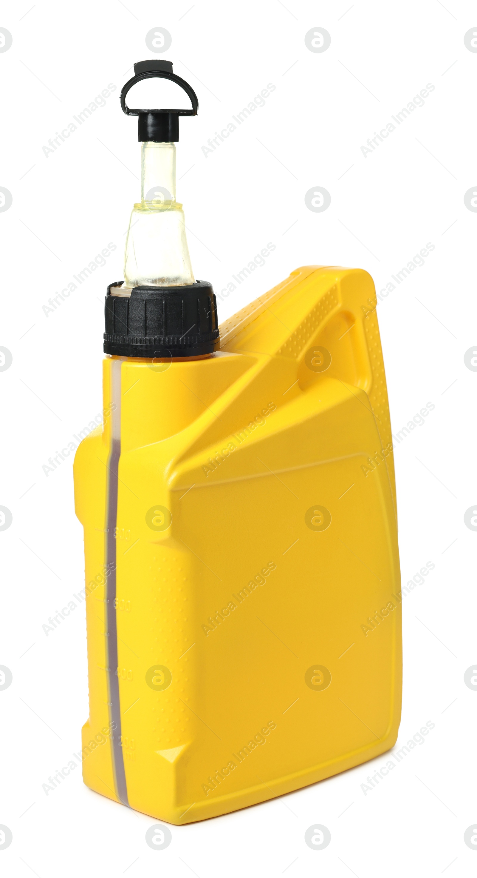 Motor oil in plastic canister isolated on white Photo of Motor oil in plastic canister isolated on white