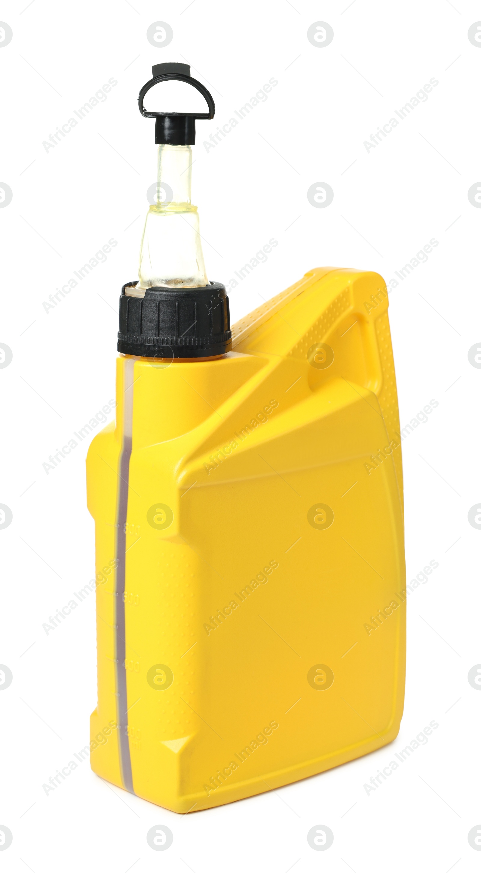 Motor oil in plastic canister isolated on white Photo of Motor oil in plastic canister isolated on white