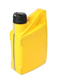 Photo of Motor oil in plastic canister isolated on white