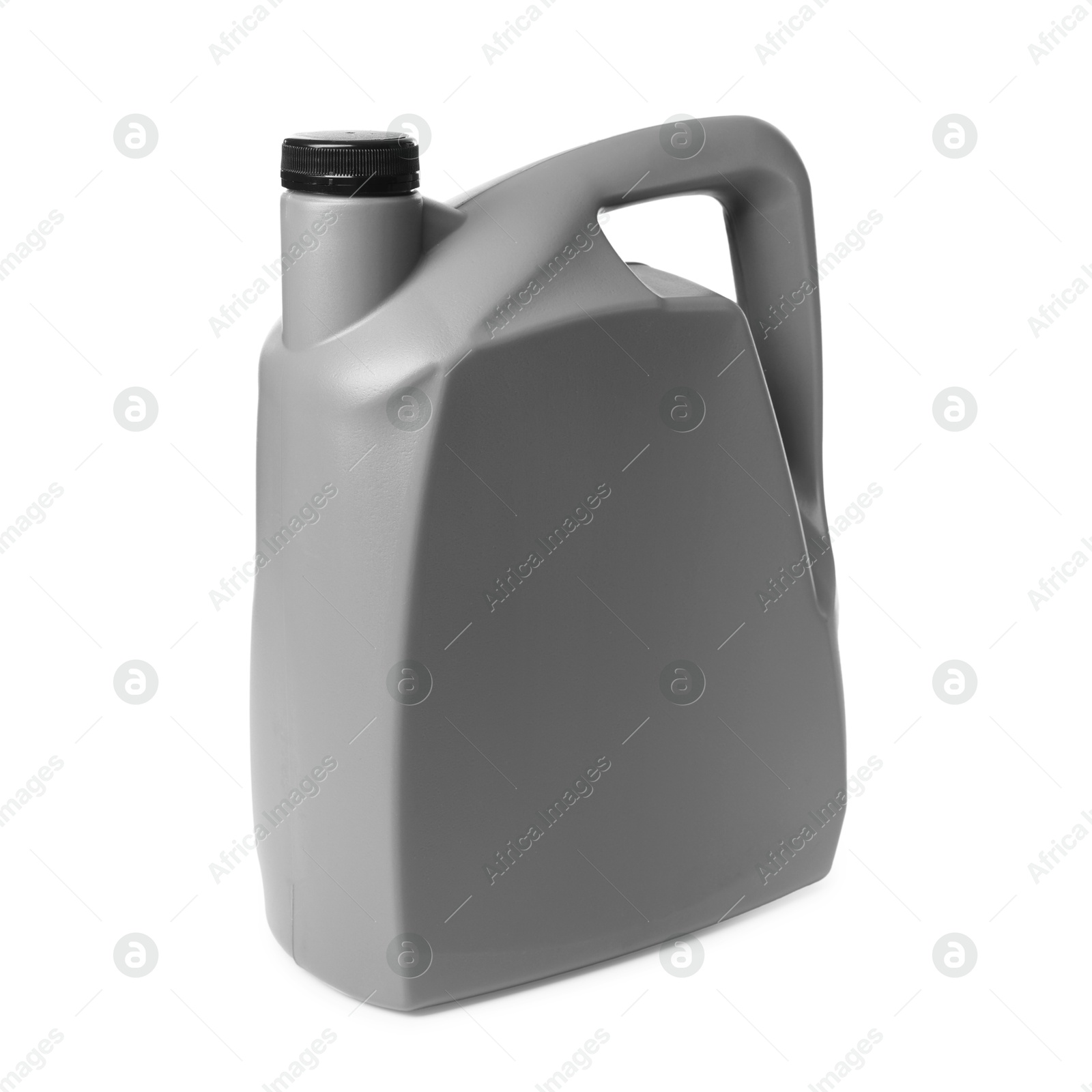 Photo of Motor oil in plastic canister isolated on white