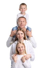 Photo of Family portrait of happy parents and their children on white background