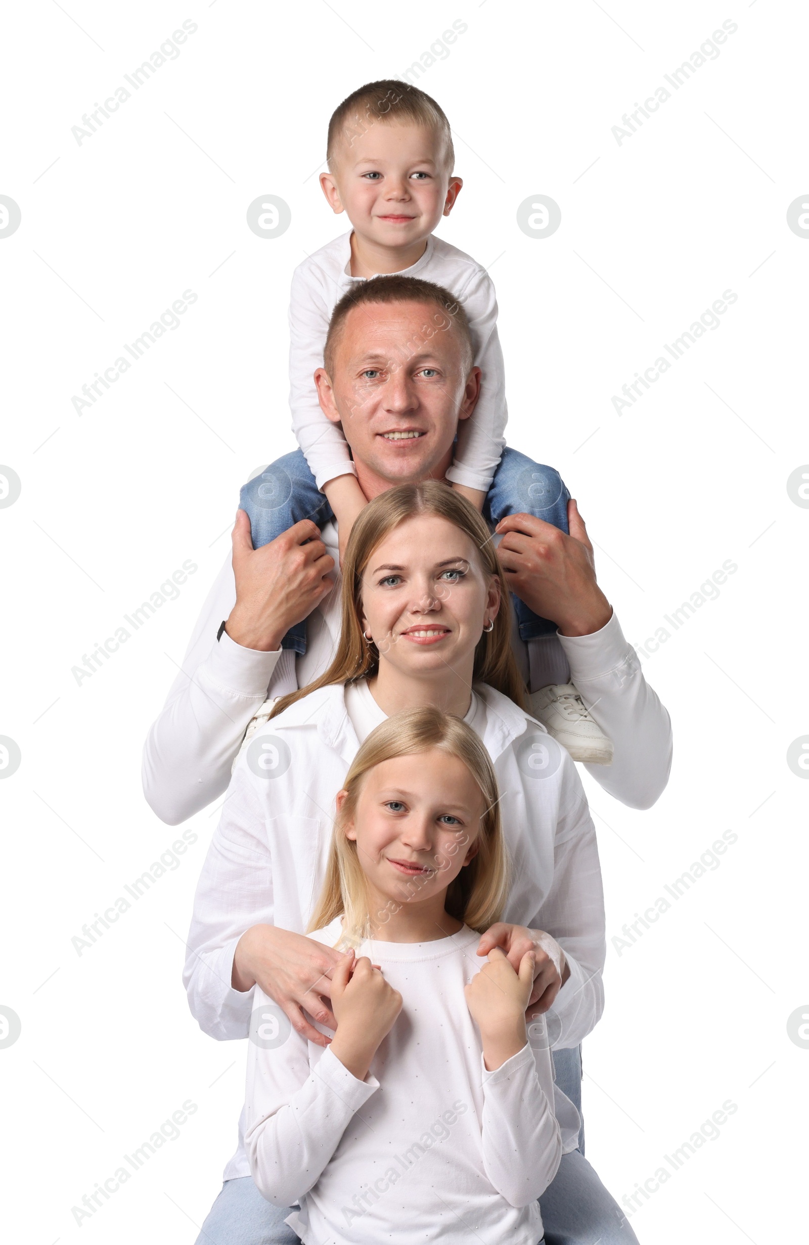Family portrait of happy parents and their children on white background Photo of Family portrait of happy parents and their children on white background