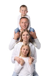 Photo of Family portrait of happy parents and their children on white background