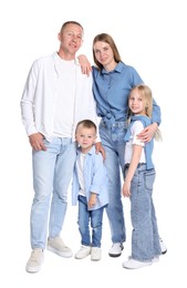 Photo of Full length portrait of happy family on white background