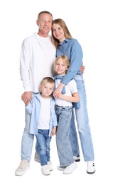 Photo of Full length portrait of happy family on white background