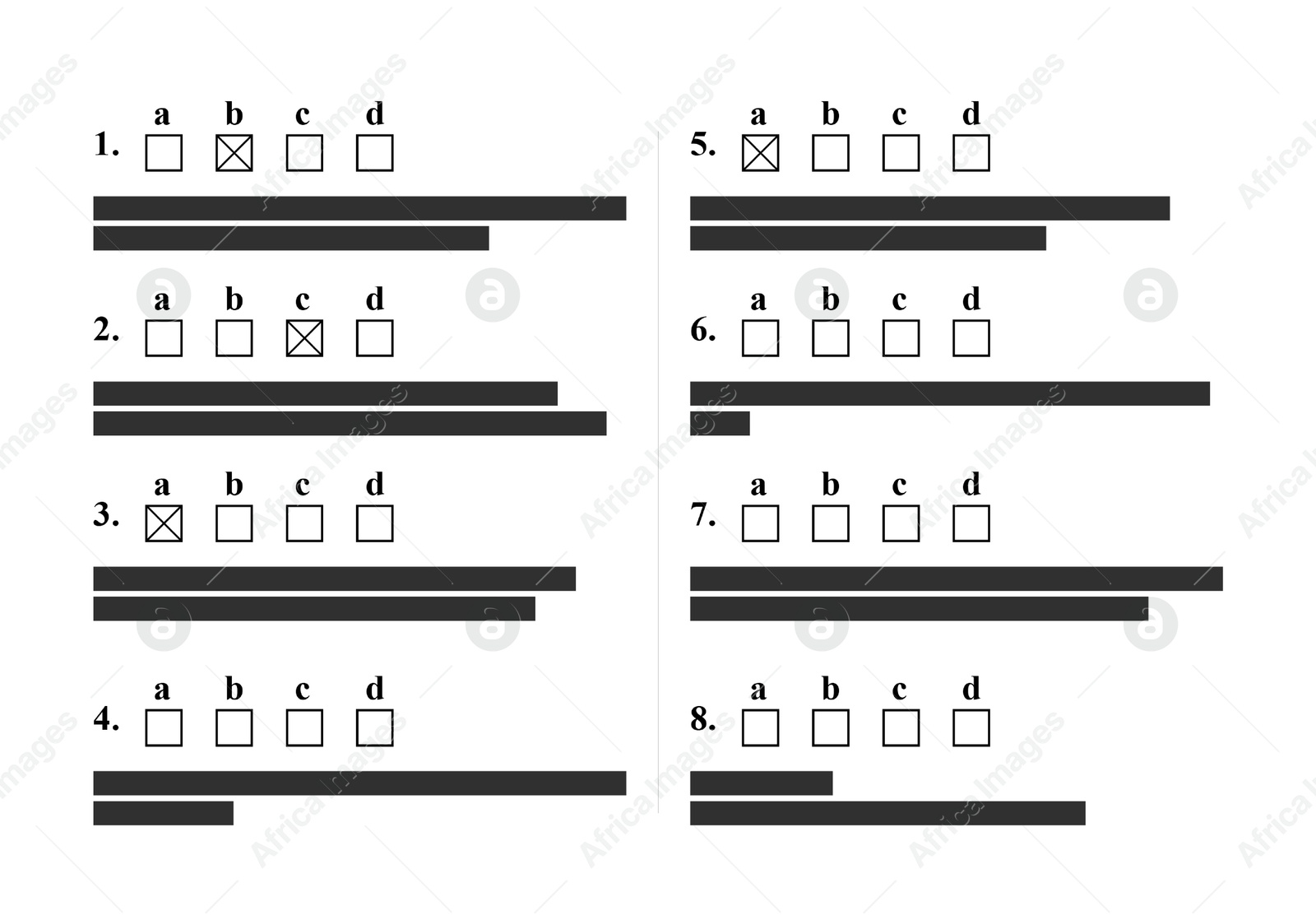 Online test form with checkboxes and some ticks on white background Illustration of Online test form with checkboxes and some ticks on white background
