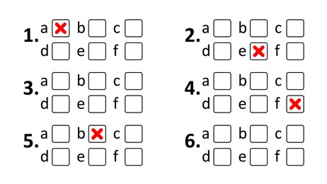 Illustration of Online test form with checkboxes and some ticks on white background