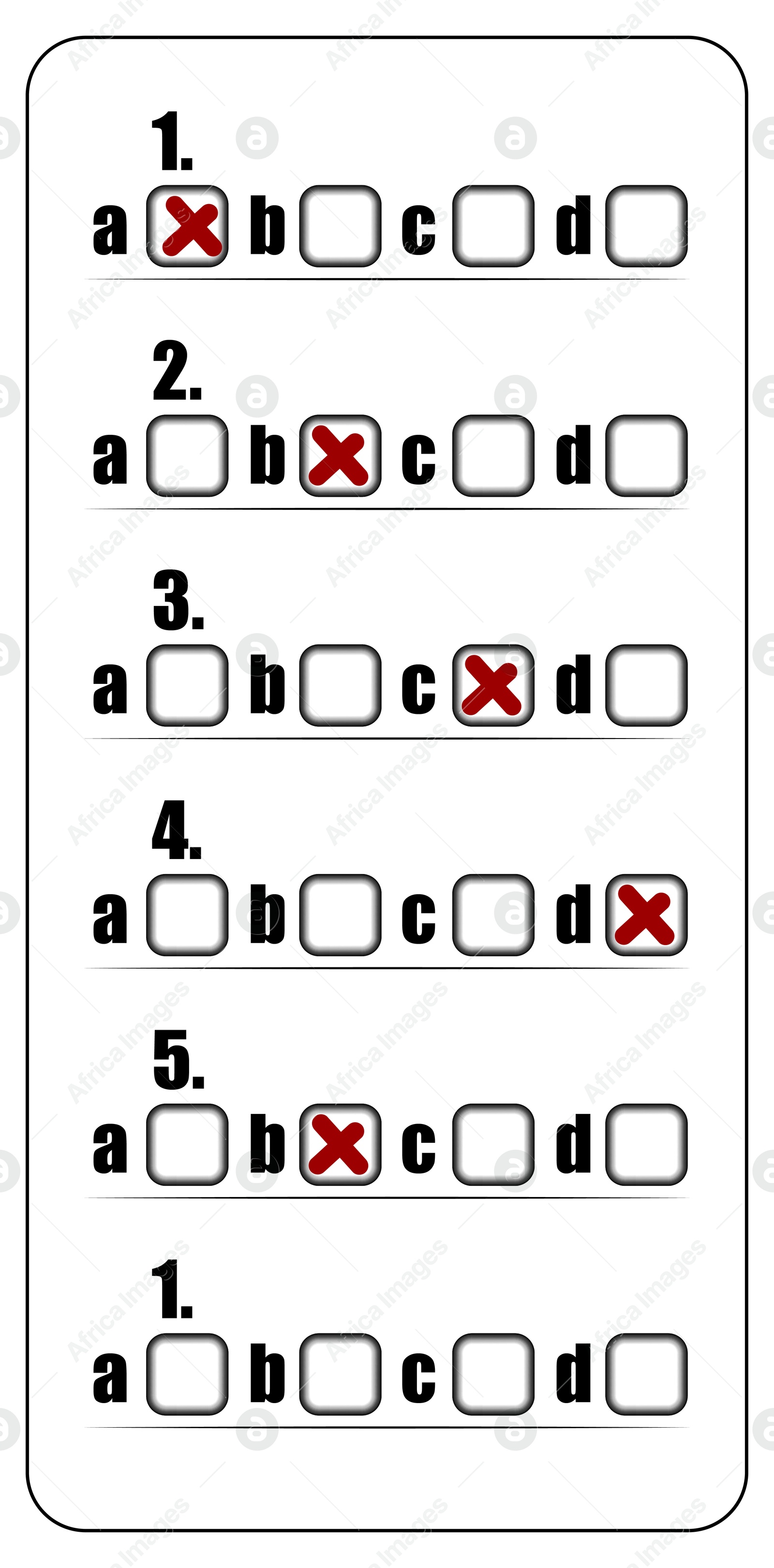 Online test form with checkboxes and some ticks on white background Illustration of Online test form with checkboxes and some ticks on white background