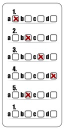 Illustration of Online test form with checkboxes and some ticks on white background