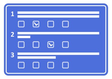 Illustration of Online test form with checkboxes and some ticks on white background
