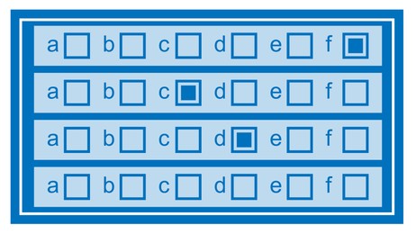 Illustration of Online test form with checkboxes and some ticks on white background