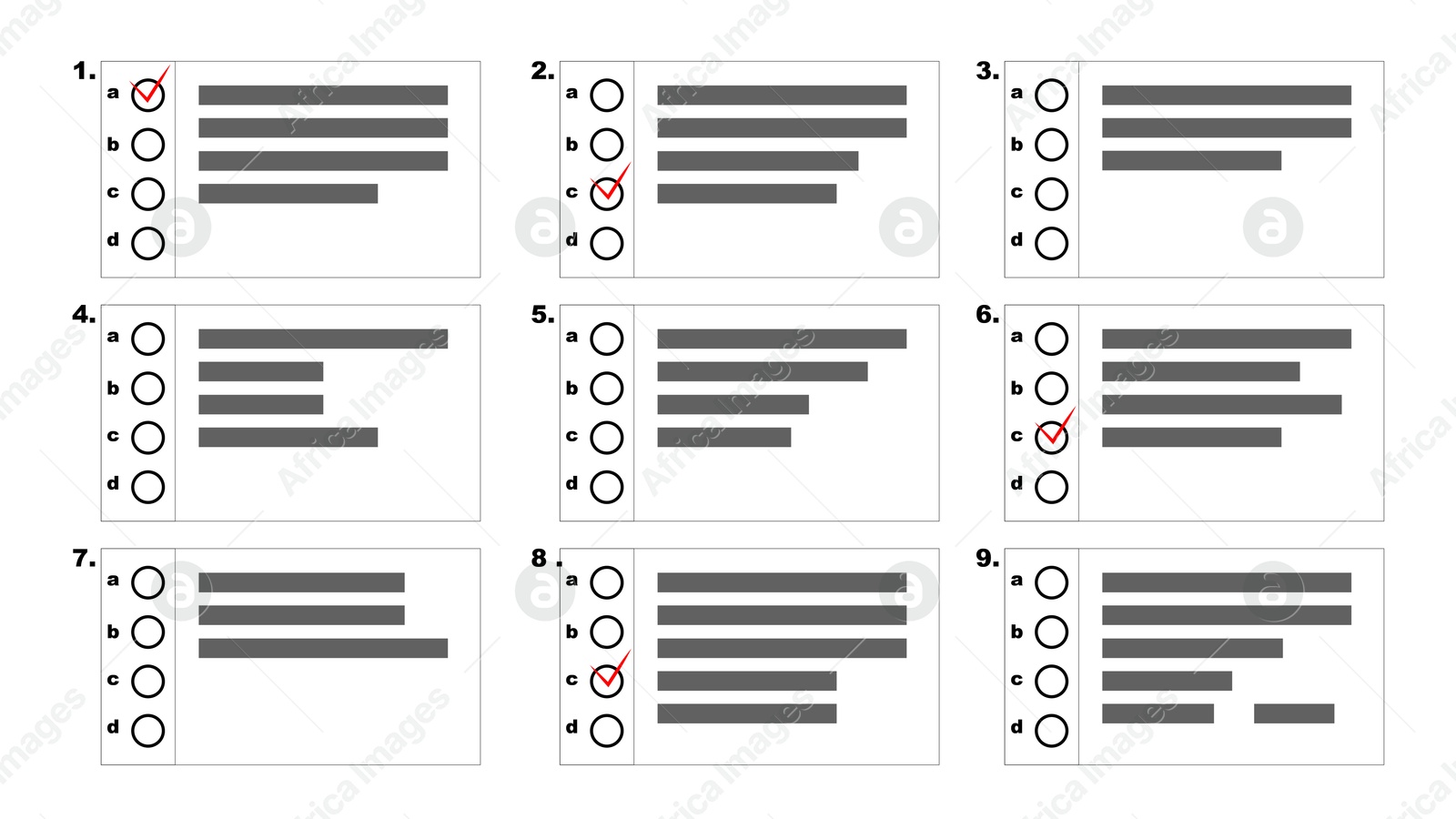Online test form with checkboxes and some ticks on white background Illustration of Online test form with checkboxes and some ticks on white background