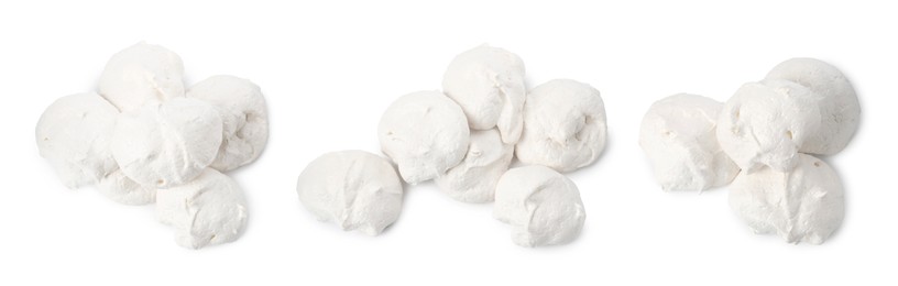 Image of Yummy meringue cookies isolated on white, collage