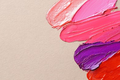 Photo of Different cosmetic products on light background, flat lay. Space for text