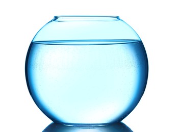 Photo of Glass aquarium with water isolated on white