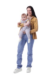 Photo of Mother and her cute baby on white background