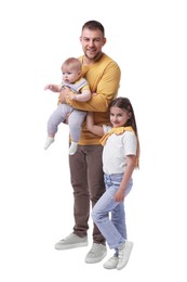 Photo of Happy father and his kids on white background