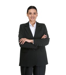 Photo of Confident business woman in suit on white background
