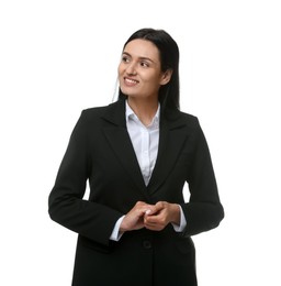 Photo of Confident business woman in suit on white background