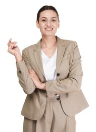 Photo of Confident business woman in suit on white background