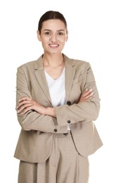 Photo of Confident business woman in suit on white background