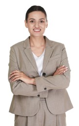 Photo of Confident business woman in suit on white background