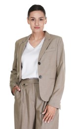 Photo of Confident business woman in suit on white background