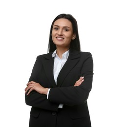 Photo of Confident business woman in suit on white background