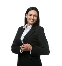 Photo of Confident business woman in suit on white background