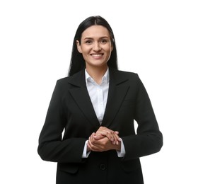 Photo of Confident business woman in suit on white background
