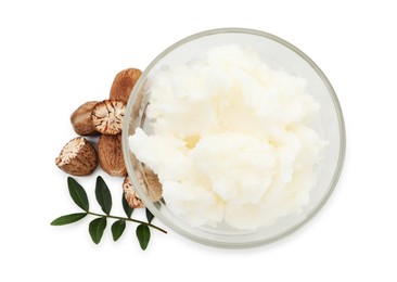 Photo of Natural shea butter isolated on white, top view