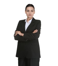 Photo of Confident business woman in suit on white background