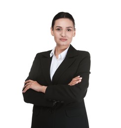 Photo of Confident business woman in suit on white background