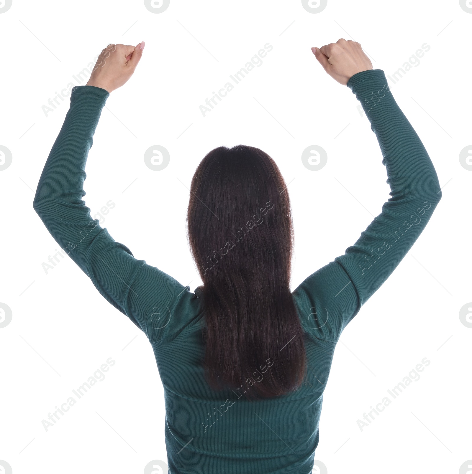 Sports fan on white background, back view Photo of Sports fan on white background, back view