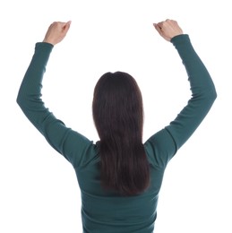 Photo of Sports fan on white background, back view