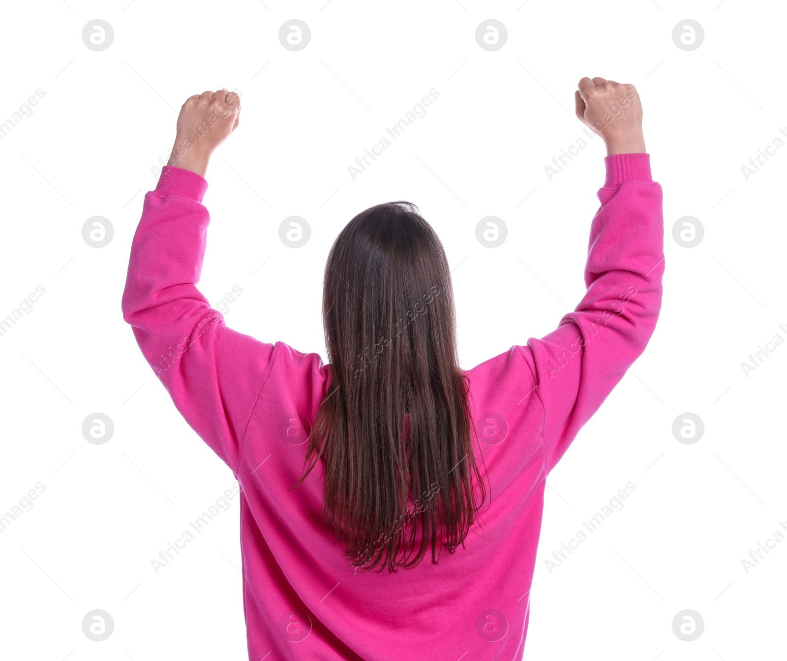 Sports fan on white background, back view Photo of Sports fan on white background, back view