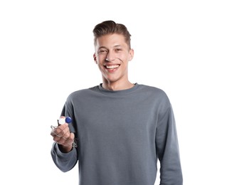 Photo of Man with glasses and contact lenses on white background