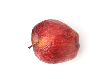 Photo of One whole rotten apple isolated on white, top view