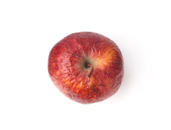 Photo of One whole rotten apple isolated on white, top view