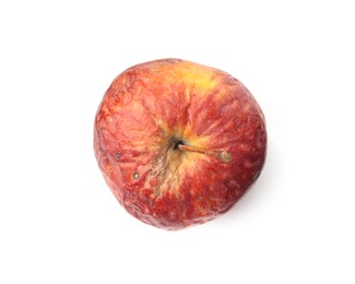 Photo of One whole rotten apple isolated on white, top view