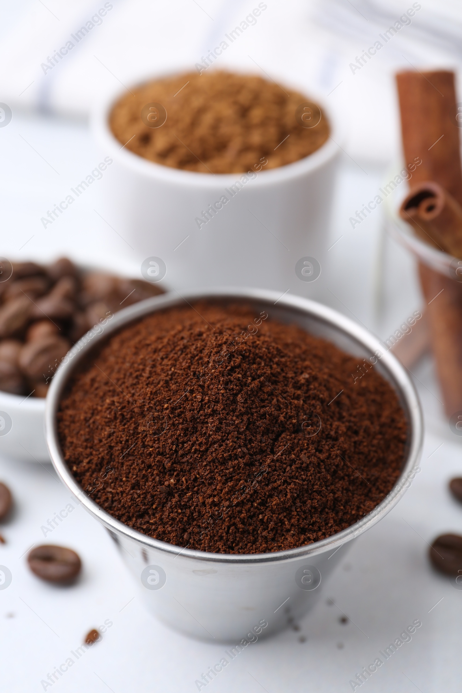 Instant coffee powder on light table, closeup Photo of Instant coffee powder on light table, closeup
