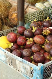 Photo of Different fresh ripe fruits at market, closeup