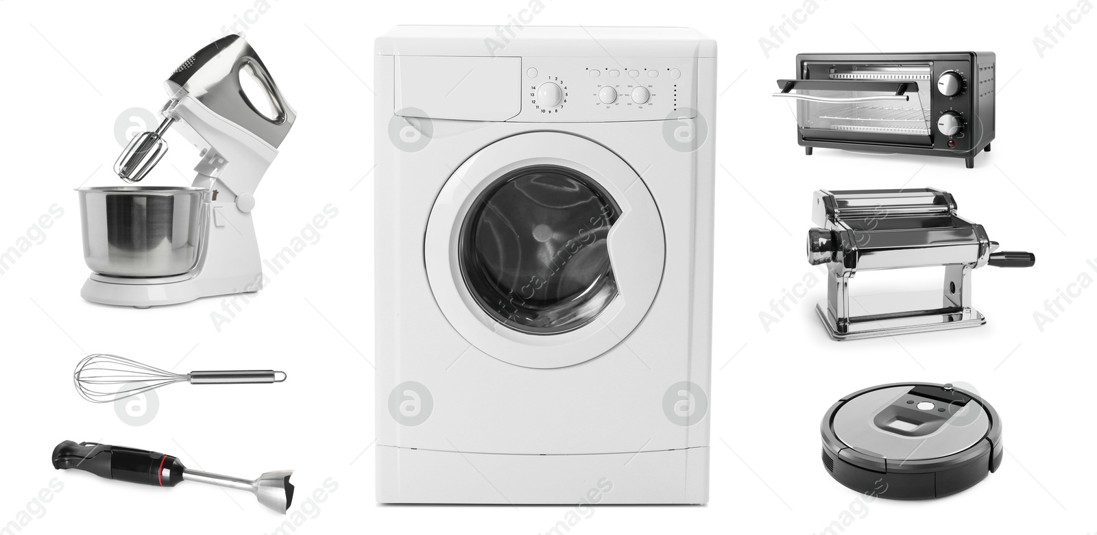 Stand mixer and other household appliances isolated on white, set Image of Stand mixer and other household appliances isolated on white, set
