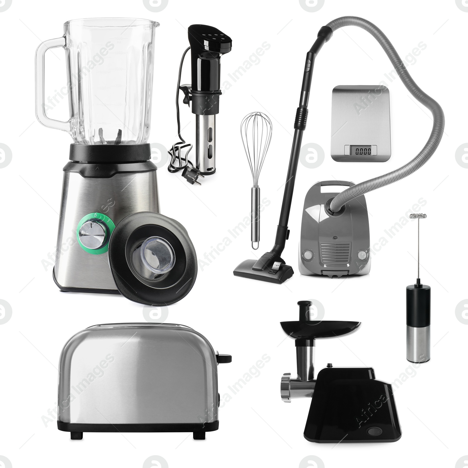 Different household appliances isolated on white, set Image of Different household appliances isolated on white, set