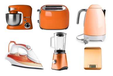 Image of Stand mixer and other household appliances isolated on white, set