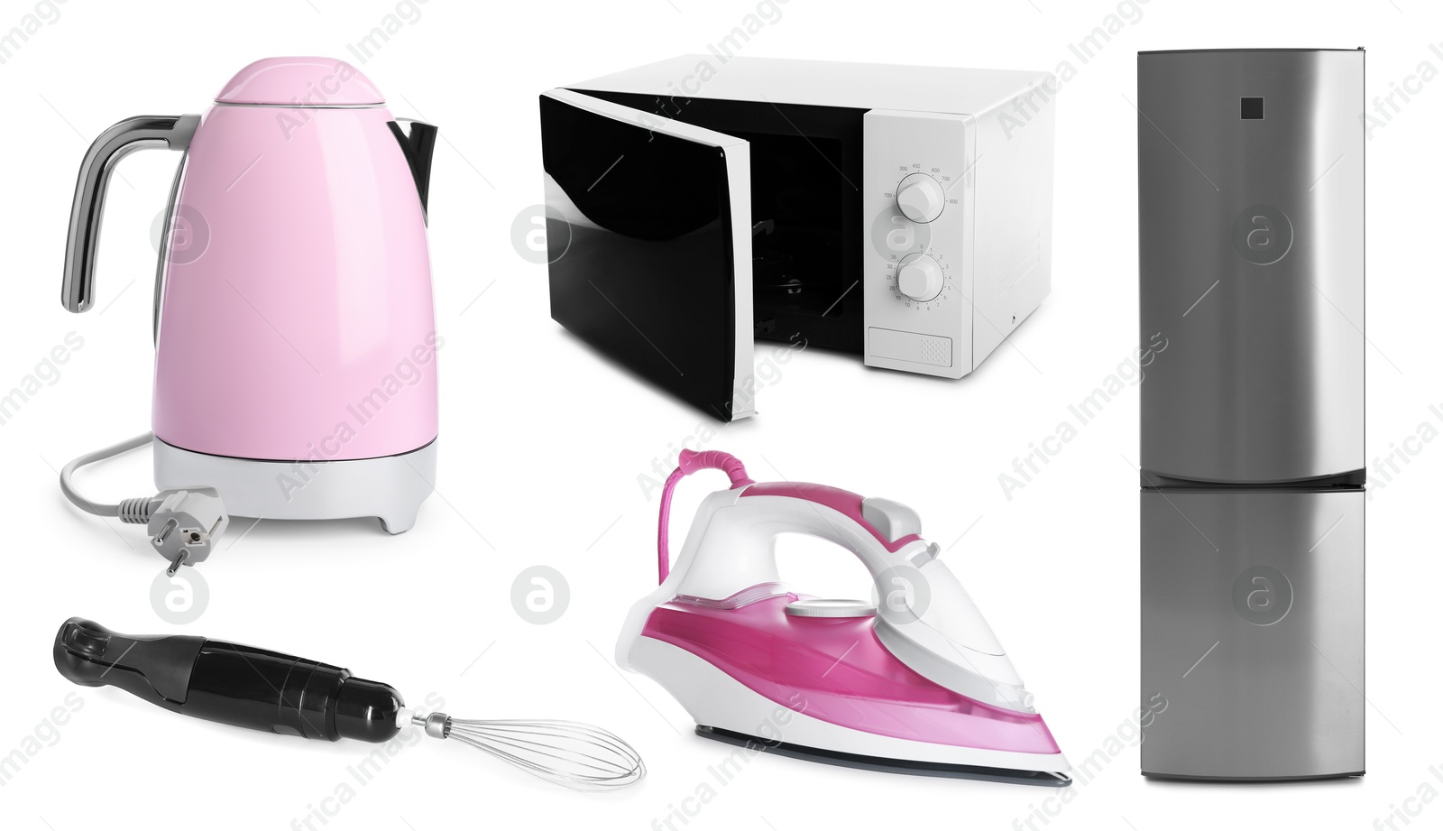 Image of Different household appliances isolated on white, set